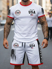 Men's USA Flag T-Shirt and Shorts Sets
