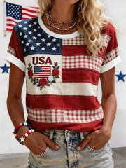 Women's USA Inspired Floral Embroidery Pattern Linen Blend Shirt