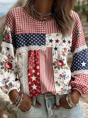 Women's Patchwork Floral Print Casual Top