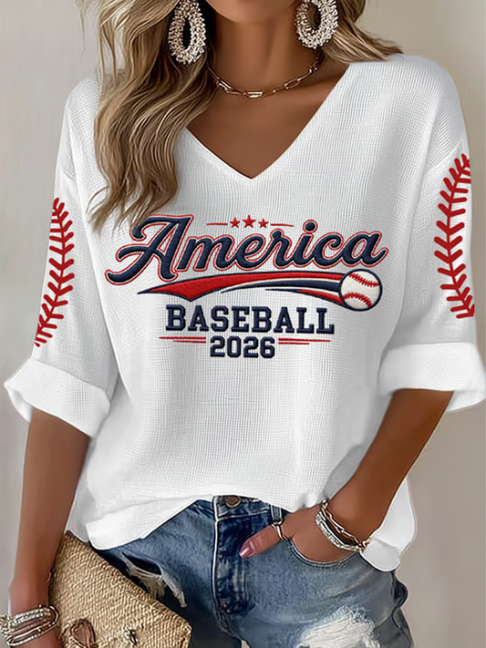 Women's Baseball Print Waffle T-shirt