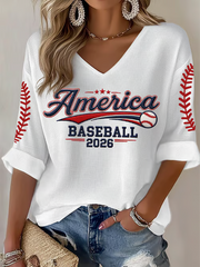 Women's Baseball Print Waffle T-shirt