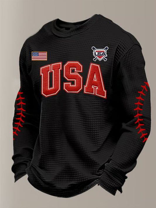 Men's Baseball Waffle Print Casual T-Shirt