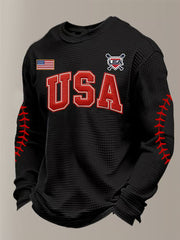 Men's Baseball Waffle Print Casual T-Shirt