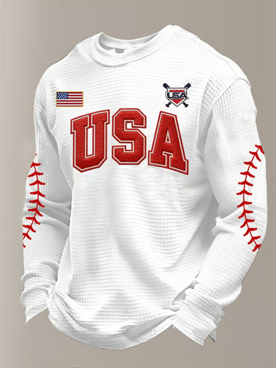 Men's Baseball Waffle Print Casual T-Shirt
