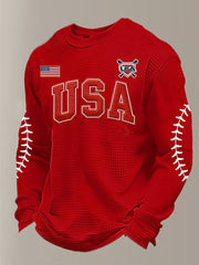 Men's Baseball Waffle Print Casual T-Shirt