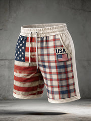 Men's USA Embroidery Pattern Patchwork Art Shorts