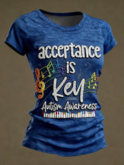 Women's Autism Awareness Print short-sleeved T-shirt