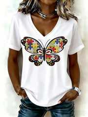 Women's Autism Awareness Printed Casual T-Shirt