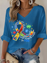 Women's Autism Awareness Print Waffle T-shirt