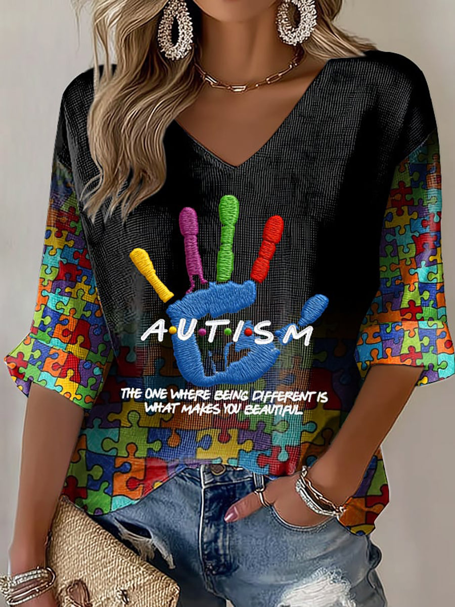 Women's Autism Awareness Print Waffle T-shirt