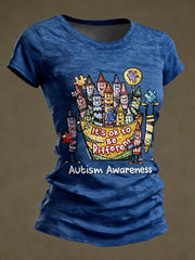 Women's Autism Awareness Print short-sleeved T-shirt
