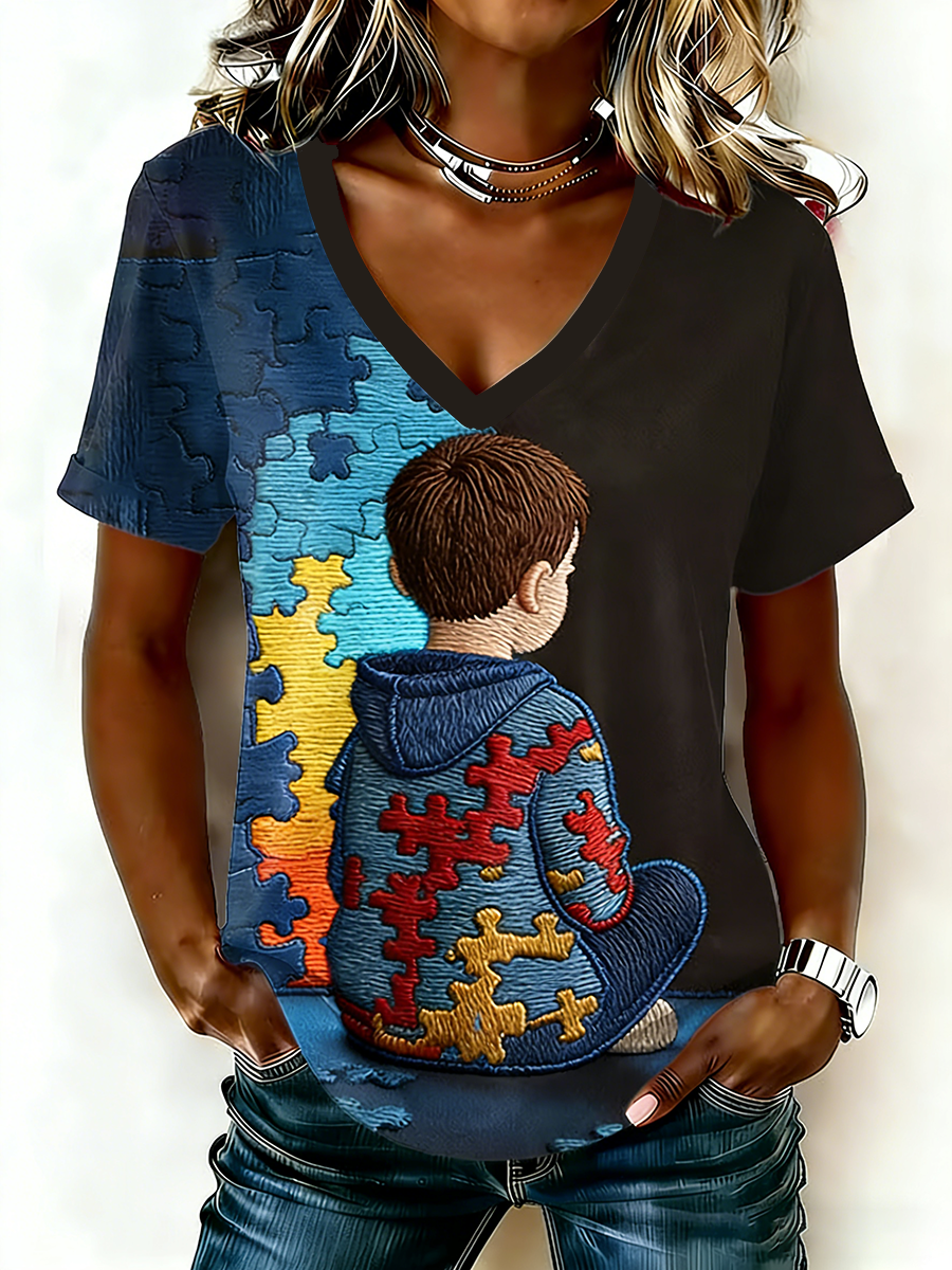 Women's Autism awareness Printed Casual T-Shirt
