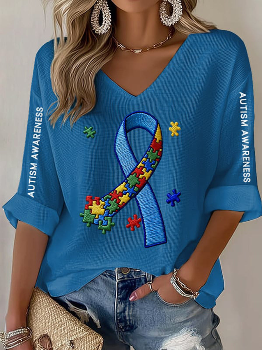 Women's Autism Awareness Print Waffle T-shirt