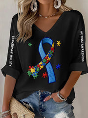 Women's Autism Awareness Print Waffle T-shirt