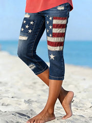 Women's USA Flag Floral Print Leggings