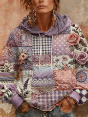 Women's Alzheimer's Awareness Purple Floral  Patchwork Hooded