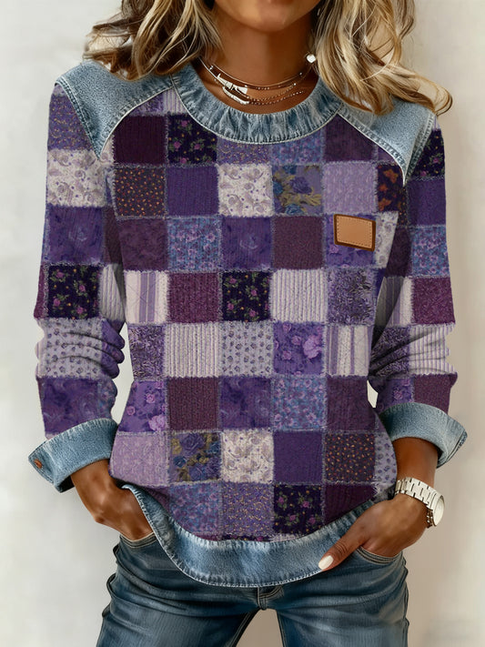 Women's Alzheimer's Awareness Purple Floral  Patchwork Hooded