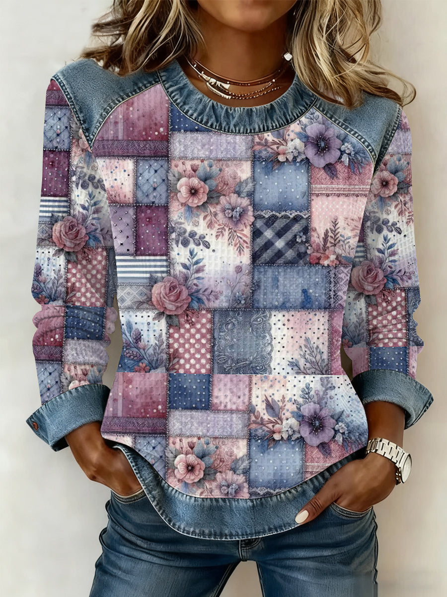 Women's Alzheimer's Awareness Purple Floral  Patchwork Hooded