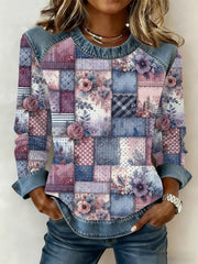Women's Alzheimer's Awareness Purple Floral  Patchwork Hooded