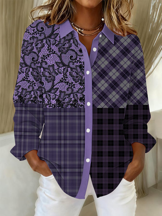Women's Alzheimer's Awareness Purple Floral  Patchwork Shirts