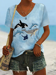 Women's Whale Dolphin & Ray Sea Animals Short Sleeve T-shirt