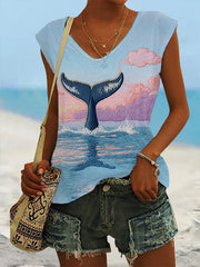 Women's Dreamy Whale Tail Sunset Seascape  Sleeveless T-shirt