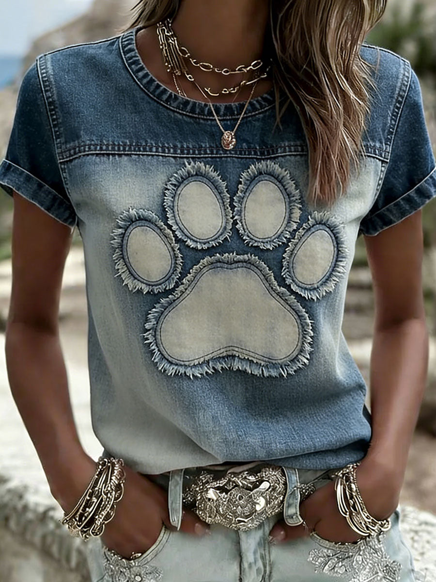 Women's Pet Paw Print Printed T-Shirts