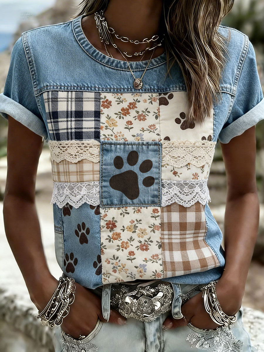 Women's Pet Paw Print Print T-Shirts