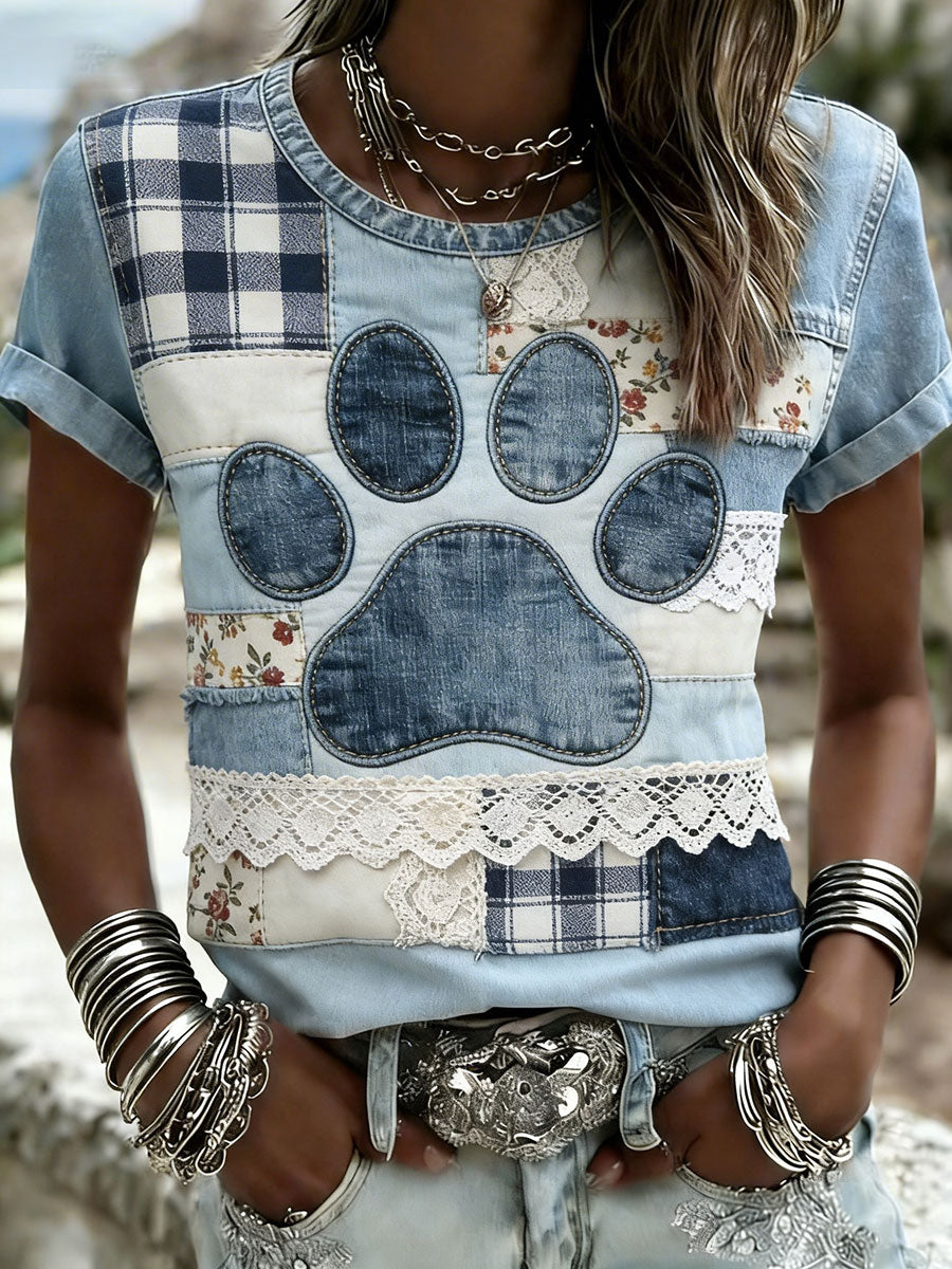 Women's Pet Paw Print Printed T-Shirts
