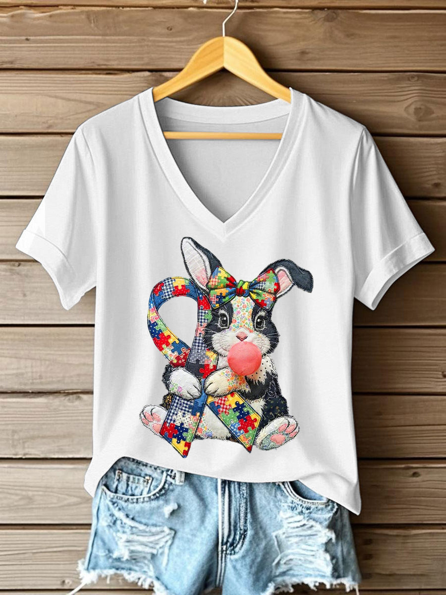 Women's Autism Awareness Bunny Print T-shirt