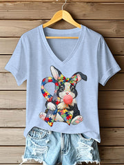 Women's Autism Awareness Bunny Print T-shirt