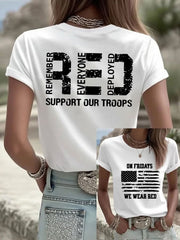 Women's Red Friday Print Casual T-Shirt