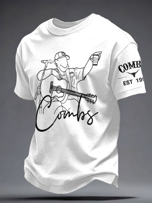 Men's Western Style Country Music Lover Combs Printed T-shirt