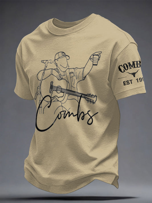 Men's Western Style Country Music Lover Combs Printed T-shirt