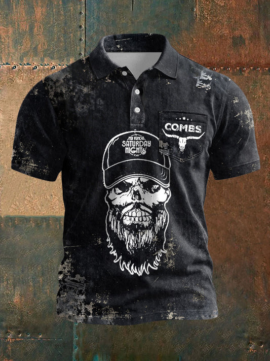 Men's Western Style Country Music Lover Combs Printed Casual Tops