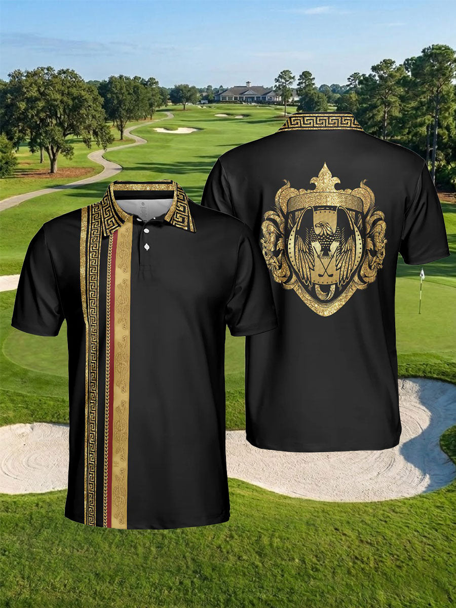 Men's Luxury Baroque Pattern Eagle Badge Golf Printed Shirt