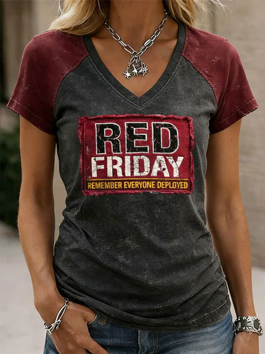 Women's Red Friday Print Casual T-Shirt