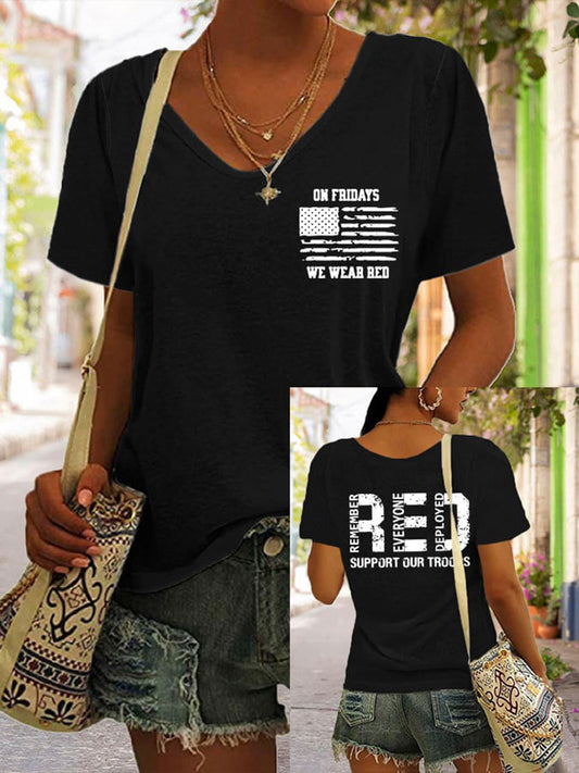 Women's Red Friday Print Casual T-Shirt