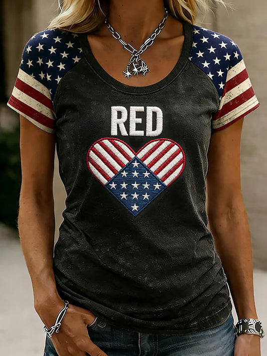 Women's Red Friday Print Casual T-Shirt