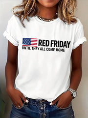 Women's Red Friday Print Casual T-Shirt