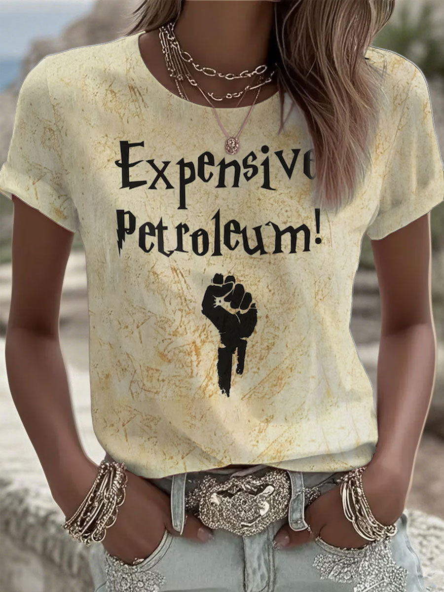 Women's expensive petroleum short-sleeved T-shirt