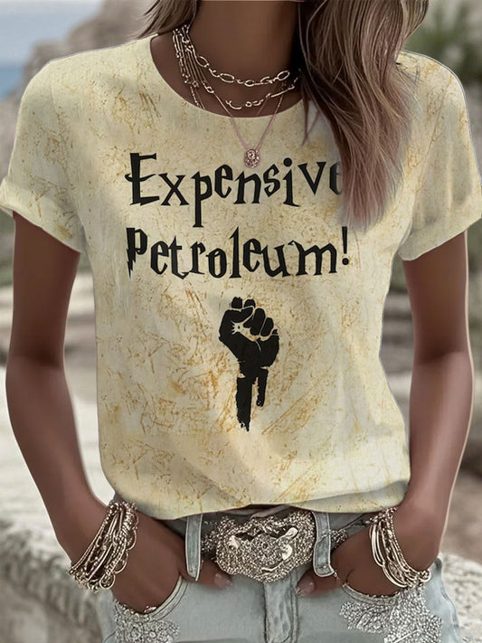 Women's expensive petroleum short-sleeved T-shirt