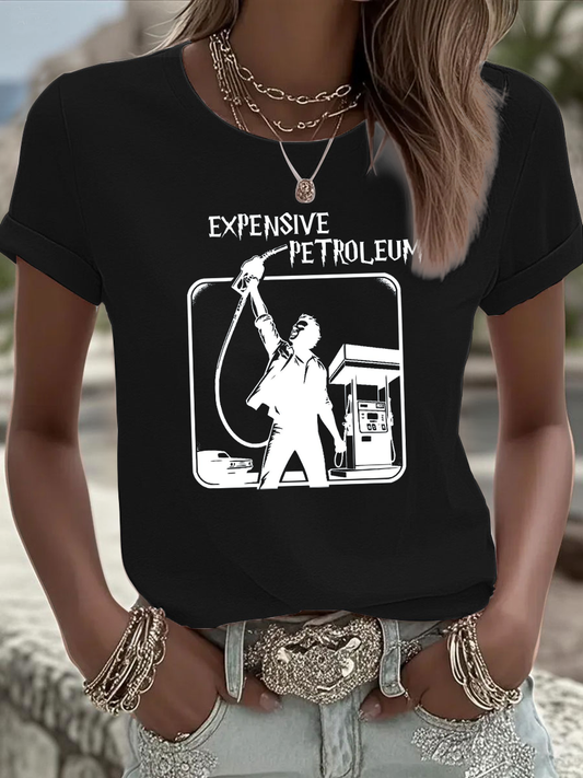 Women's expensive petroleum Iron On Short Sleeve T-Shirt