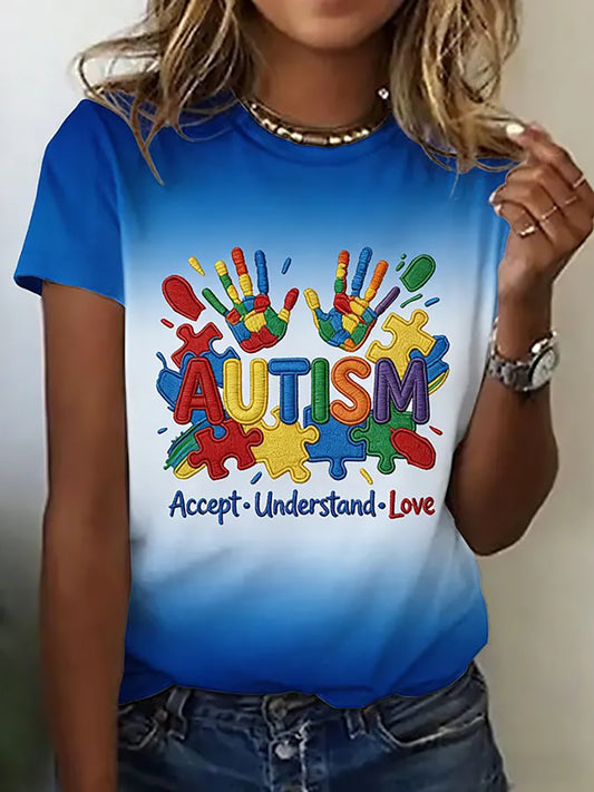 Women's Autism Awareness Casual T-shirt