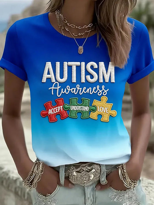 Women's Autism Awareness Casual T-shirt