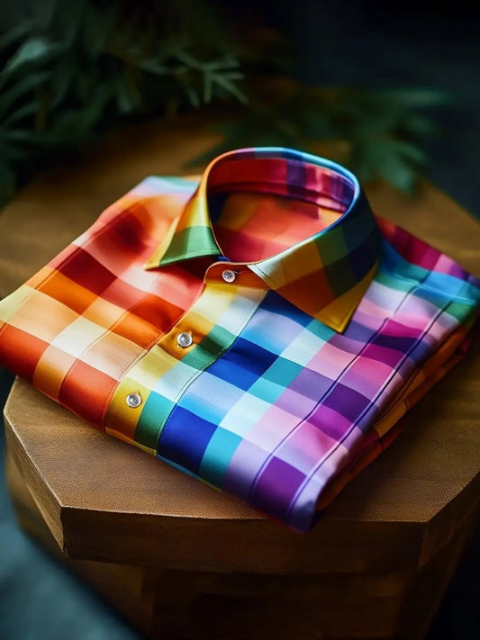Men's Pride Month Rainbow Plaid Art Printed Shirt