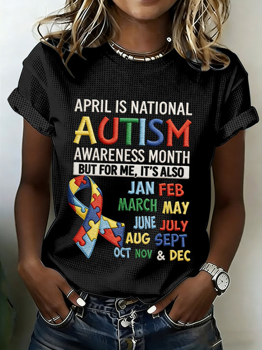 Women's Autism Awareness Print Waffle T-shirt