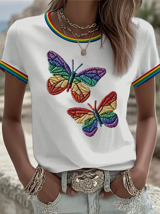 Women's Butterfly Rainbow Pride Month short-sleeved T-shirt