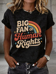 Women's Big Fan of Human Rights Embroidery Pattern T-Shirt