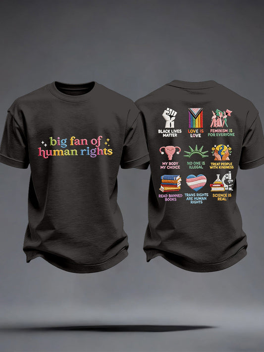 Men's Big Fan of Human Rights Embroidery Pattern T-Shirt